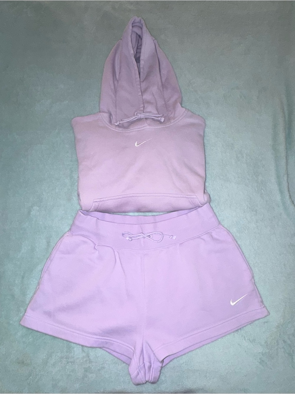 Women’s Nike Phoenix Lilac Purple Fleece Hoodie & Shorts Set- Size Large
